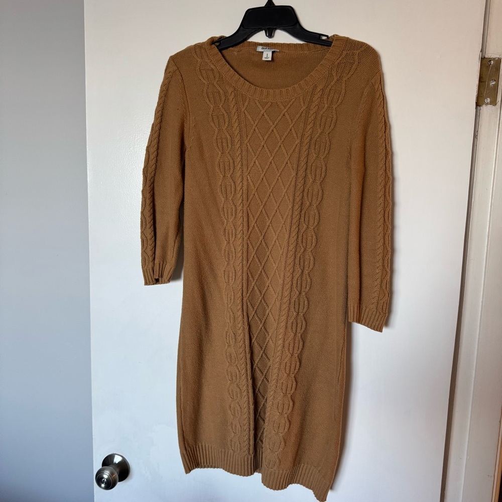Cable Knit Tan Sweater Dress 3/4 Sleeved Medium
